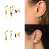 3pcs Pink Stone Stud Earrings Silver Piercing Girls Jewelry CZ