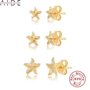 Mini Starfish Stud Earrings 925 Silver Zircon Piercing Jewelry