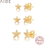 Mini Starfish Stud Earrings 925 Silver Zircon Piercing Jewelry