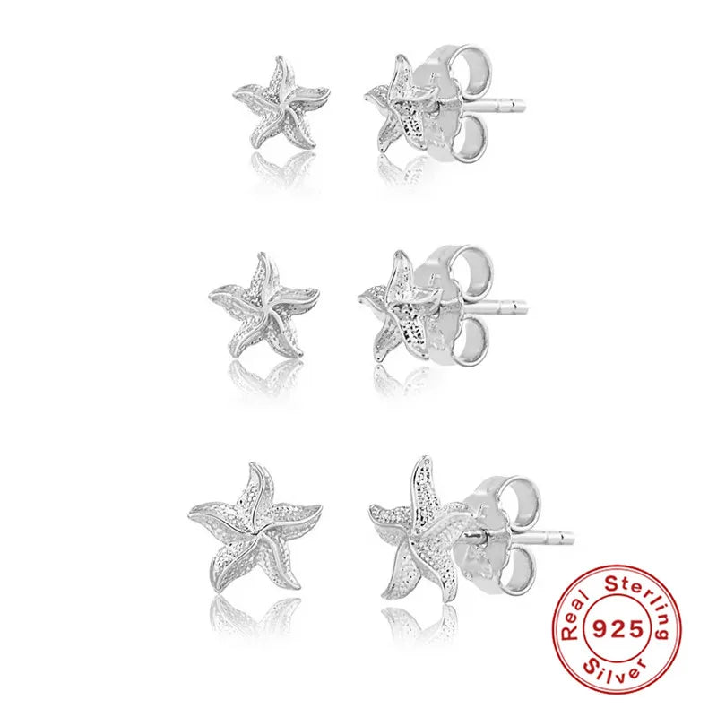 Mini Starfish Stud Earrings 925 Silver Zircon Piercing Jewelry