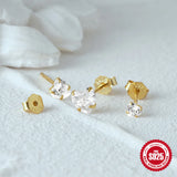 925 Silver Heart Zircon Earrings Set Women Jewelry Ear Studs 3/4/5mm