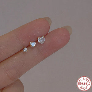 925 Silver Heart Zircon Earrings Set Women Jewelry Ear Studs 3/4/5mm