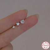 925 Silver Heart Zircon Earrings Set Women Jewelry Ear Studs 3/4/5mm