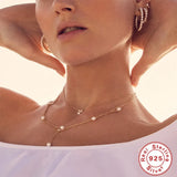 18K Plated Women's Necklace 925 Sterling Silver Cubic Zircon Pearl Necklaces