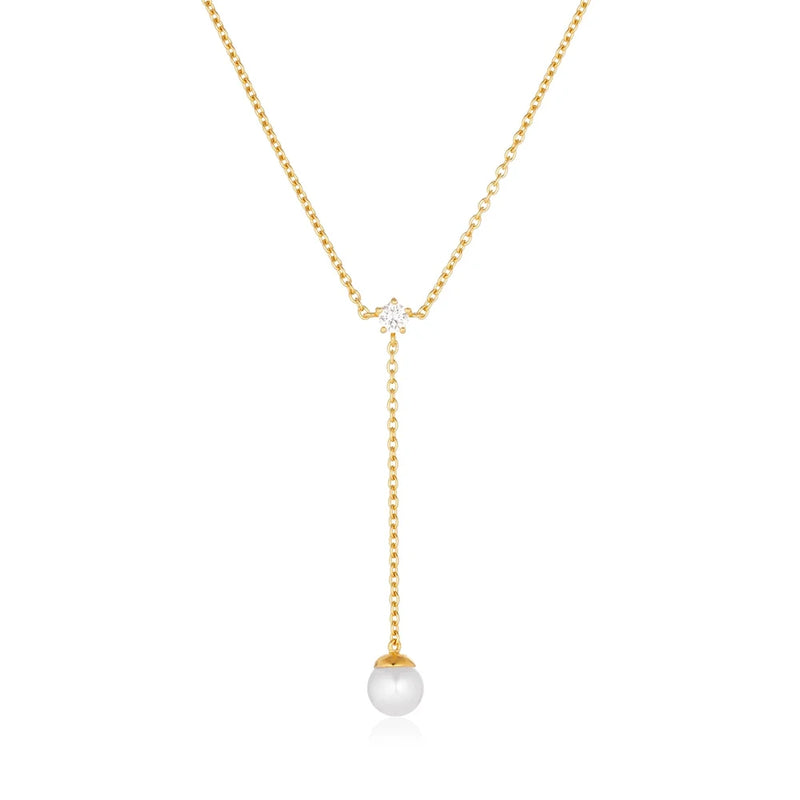 18K Plated Women's Necklace 925 Sterling Silver Cubic Zircon Pearl Necklaces