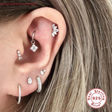 925 Silver CZ Crystal Piercing Ear Tragus Cartilage Nose Hoop Nose Ring