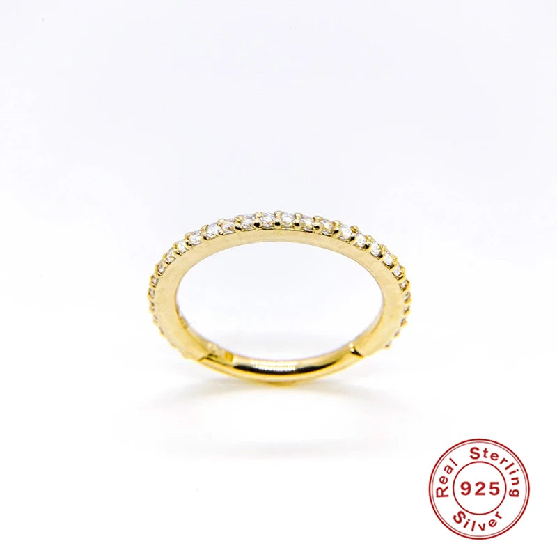 925 Silver CZ Crystal Piercing Ear Tragus Cartilage Nose Hoop Nose Ring