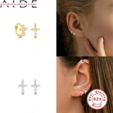 925 Sterling Silver Star Moon Hoop Earrings Mini Cross Zircon Jewelry