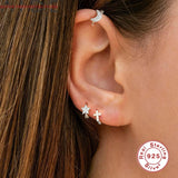 925 Sterling Silver Star Moon Hoop Earrings Mini Cross Zircon Jewelry