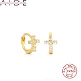 925 Sterling Silver Star Moon Hoop Earrings Mini Cross Zircon Jewelry