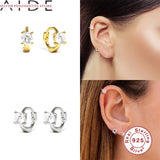 925 Sterling Silver Star Moon Hoop Earrings Mini Cross Zircon Jewelry