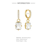 925 Silver Square Zircon Hoop Earrings Colorful Geometric Huggie Pendientes