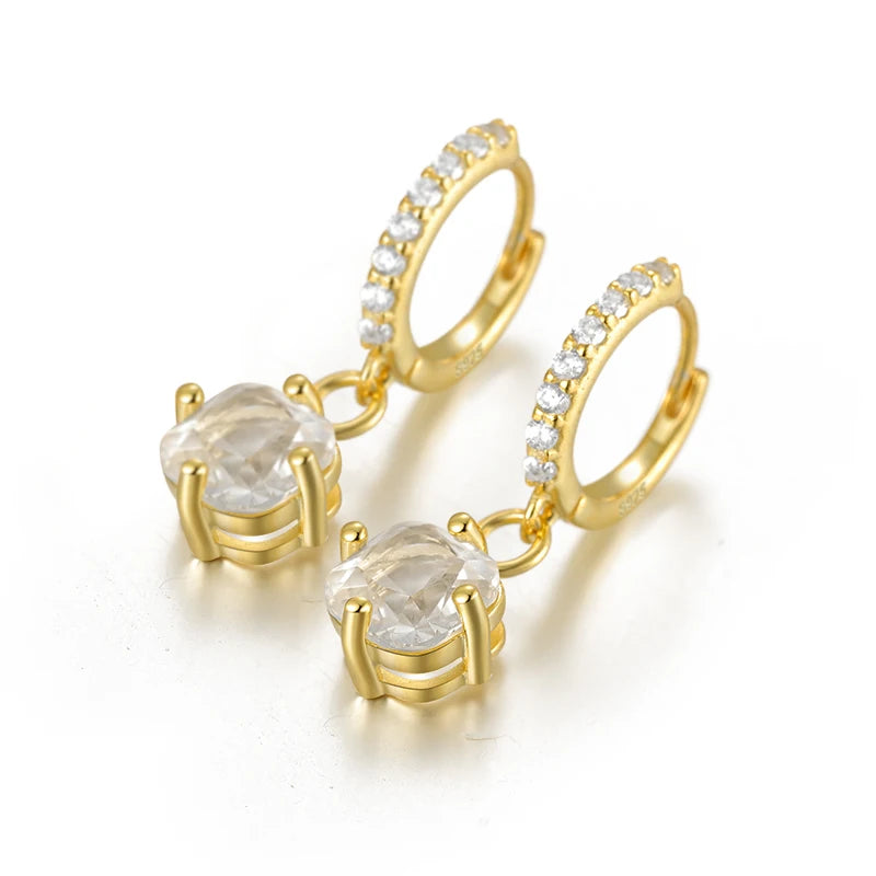 925 Silver Square Zircon Hoop Earrings Colorful Geometric Huggie Pendientes