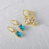 925 Silver Square Zircon Hoop Earrings Colorful Geometric Huggie Pendientes