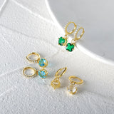 925 Silver Square Zircon Hoop Earrings Colorful Geometric Huggie Pendientes