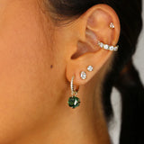 925 Silver Square Zircon Hoop Earrings Colorful Geometric Huggie Pendientes