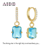 925 Silver Square Zircon Hoop Earrings Colorful Geometric Huggie Pendientes