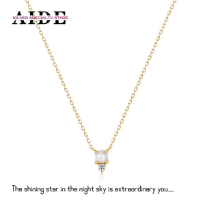 925 Silver Pearl Crystal Zircon Pendant Clavicle Necklace Wedding Jewelry