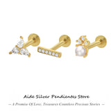 925 Silver Heart Zircon Pearl Wedding Stud Earrings