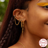 925 Silver Tassel Chain Paper Clip Ear Line Earrings