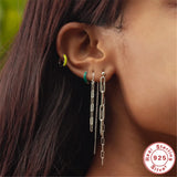 925 Silver Tassel Chain Paper Clip Ear Line Earrings