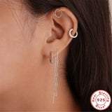 925 Silver Tassel Chain Paper Clip Ear Line Earrings