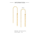 925 Silver Tassel Chain Paper Clip Ear Line Earrings