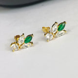 Sterling Silver Bee Stud Earrings White/Green CZ Women