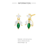 Sterling Silver Bee Stud Earrings White/Green CZ Women