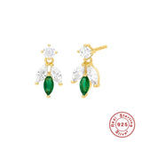 Sterling Silver Bee Stud Earrings White/Green CZ Women