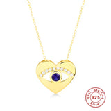 925 Silver Red Enamel Devil's Eye Heart Pendant Necklace