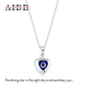925 Silver Red Enamel Devil's Eye Heart Pendant Necklace