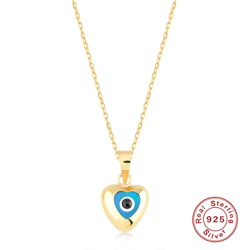 925 Silver Red Enamel Devil's Eye Heart Pendant Necklace