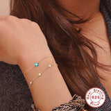 925 Sterling Silver Turquoise Flower Charm Bracelet for Women