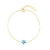 925 Sterling Silver Turquoise Flower Charm Bracelet for Women
