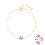 925 Sterling Silver Turquoise Flower Charm Bracelet for Women