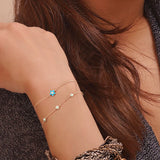 925 Sterling Silver Turquoise Flower Charm Bracelet for Women