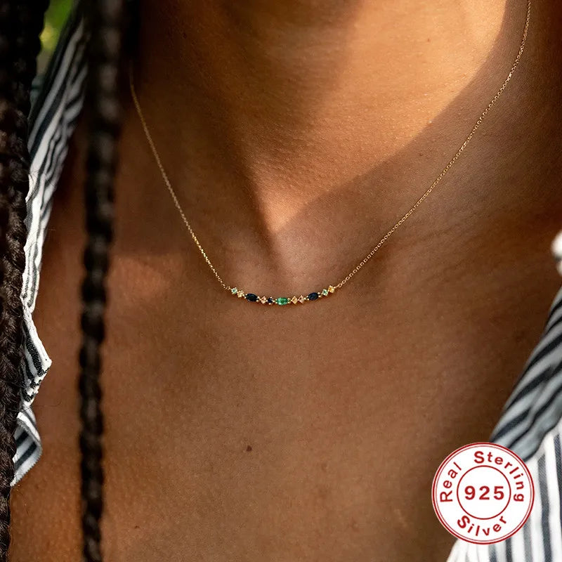 925 Silver Chain Colored CZ Necklace for Anniversary