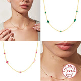 925 Silver Red Zirconia Necklace Minimalist Choker Jewelry