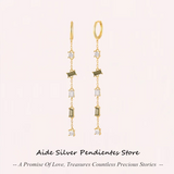 925 Silver Hoop Earring with Olive Green Zircon Tassel Chain for Women