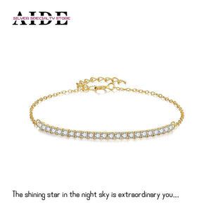 925 Silver Zircon Bracelet Chain for Women's Girl's Star Fine Jewelry