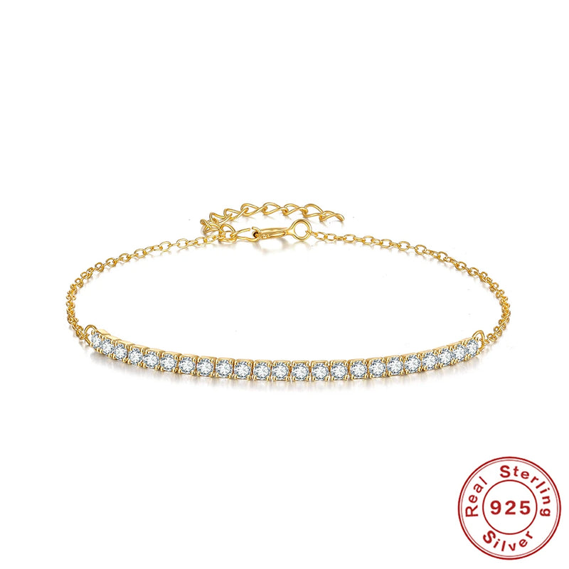 925 Silver Zircon Bracelet Chain for Women's Girl's Star Fine Jewelry