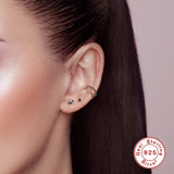 925 Silver Clip Earrings Double Line Crystal Ear Buckle Ear Cuffs