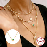 925 Silver Clip Chain Green Zircon Pendant Necklace For Women