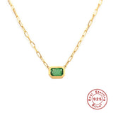 925 Silver Clip Chain Green Zircon Pendant Necklace For Women