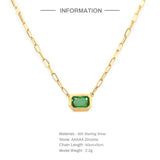 925 Silver Clip Chain Green Zircon Pendant Necklace For Women