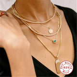 925 Silver Clip Chain Green Zircon Pendant Necklace For Women