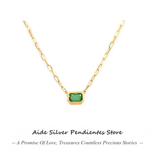 925 Silver Clip Chain Green Zircon Pendant Necklace For Women