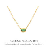 925 Silver Clip Chain Green Zircon Pendant Necklace For Women