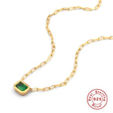925 Silver Clip Chain Green Zircon Pendant Necklace For Women
